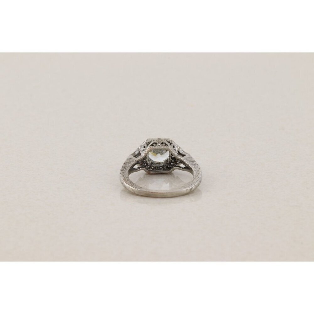 Sterling Silver Cubic Zirconia Halo Antique Style Ring Size 6 3/4 - Picture 7 of 7